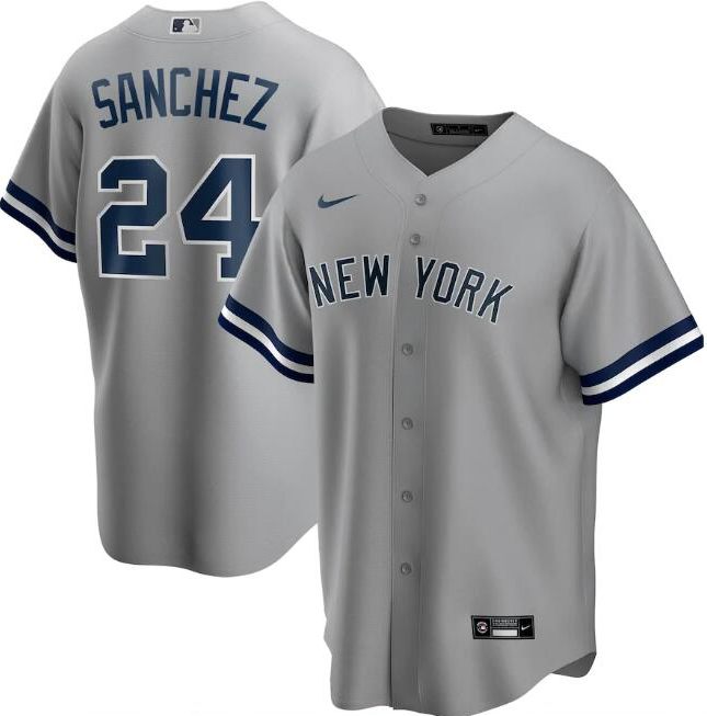 Men's New York Yankees Grey #24 Gary S??nchez Cool Base Stitched MLB Jersey.