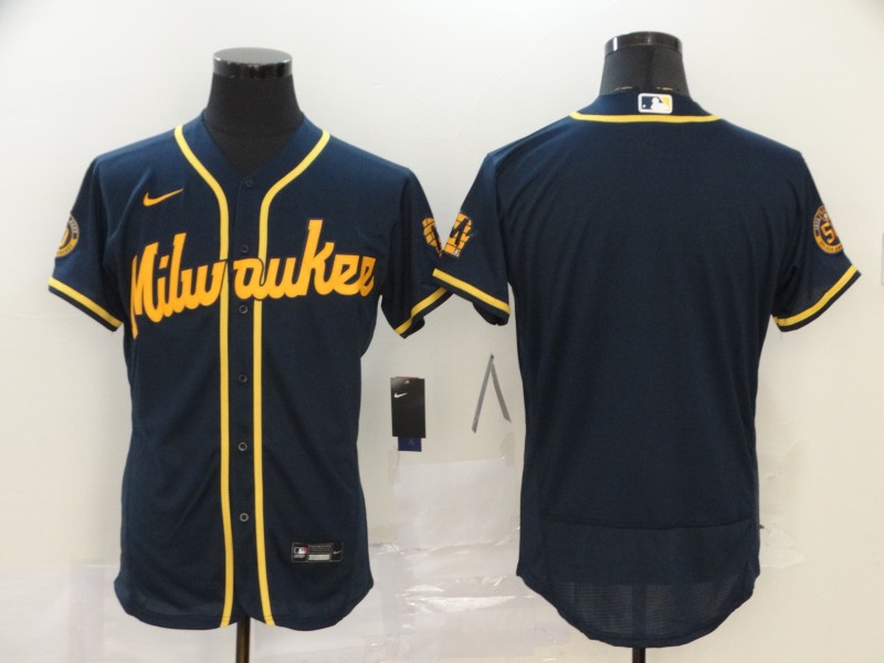 Men's Milwaukee Brewers Blank Navy Flex Base Stitched MLB Jersey