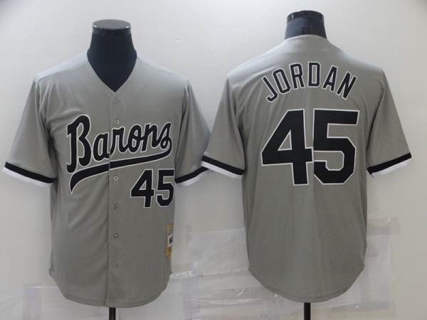 Men's Birmingham Barons #45 Michael Jordan Gray Cool Base Stitched Jersey - Click Image to Close