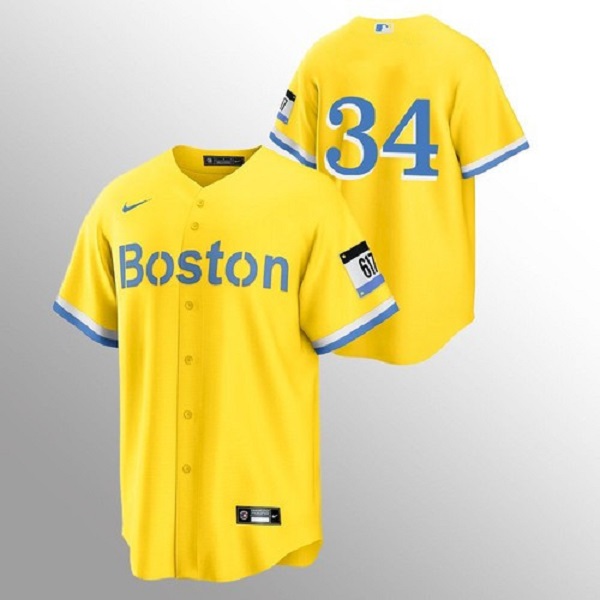 Men's Boston Red Sox #34 David Ortizi Gold 2021 City Connect Stitched MLB Jersey - Click Image to Close