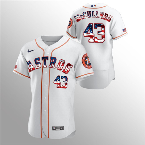 Men's Houston Astros White #43 Lance McCullers 2020 Stars & Stripes Flex Base Stitched MLB Jersey - Click Image to Close