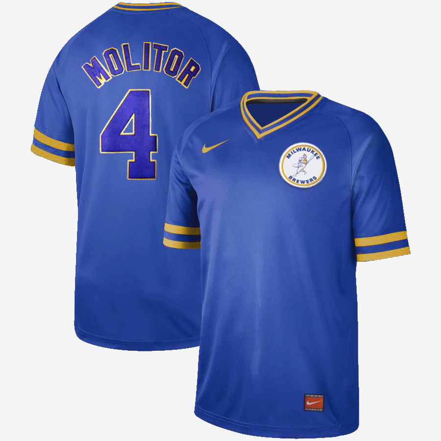 Men's Milwaukee Brewers #4 Paul Molitor Cooperstown Collection Legend Stitched MLB Jersey - Click Image to Close