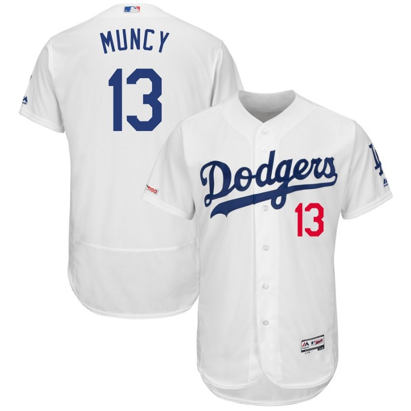 Men's Los Angeles Dodgers #13 Max Muncy White 2019 Spring Training Flex Base Stitched MLB Jersey - Click Image to Close