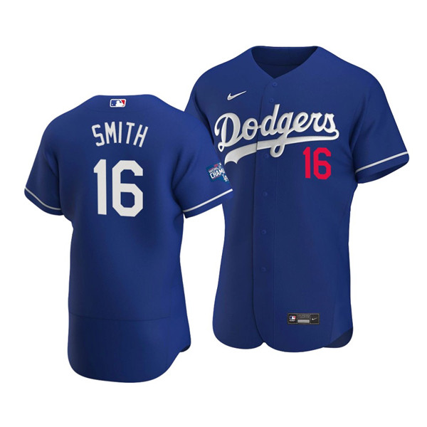 Men's Los Angeles Dodgers #16 Will Smith 2020 Royal World Series Champions Patch Flex Base Sttiched MLB Jersey