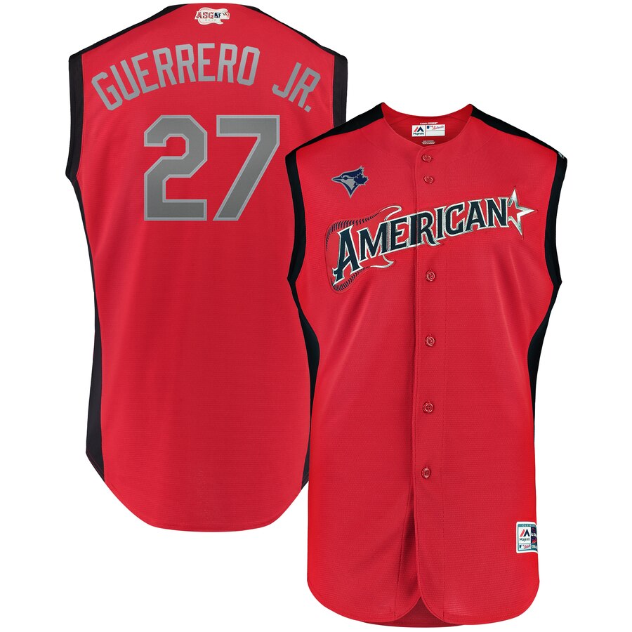 American League #27 Vladimir Guerrero Jr. Red 2019 MLB All-Star Game Workout Stitched Jersey