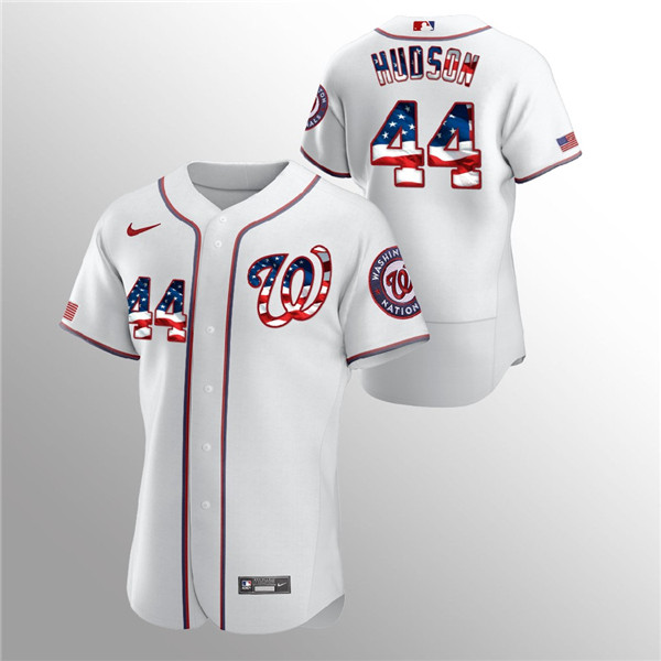 Men's Washington Nationals White #44 Daniel Hudson 2020 Stars & StripesFlex Base Stitched MLB Jersey