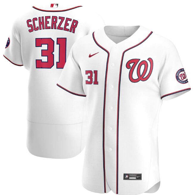 Men's Washington Nationals White #31 Max Scherzer Flex Base Stitched MLB Jersey