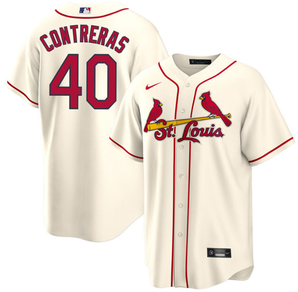 Men's St. Louis Cardinals #40 Willson Contreras Cream Cool Base Stitched Jersey