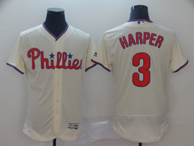 Men's Philadelphia Phillies #3 Bryce Harper Majestic White Flex Base Stitched MLB Jersey - Click Image to Close