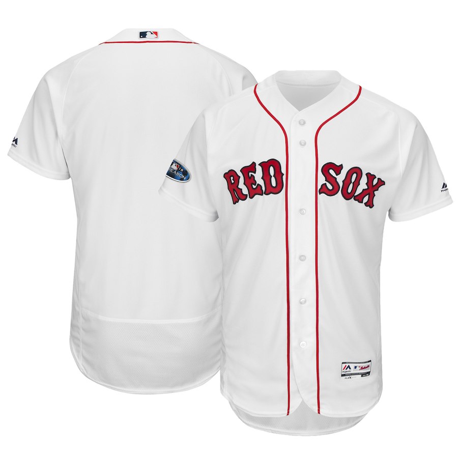 Men's Boston Red Sox Majestic White 2018 World Series Champions Home Flex Base Team Stitched MLB Jersey - Click Image to Close