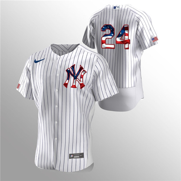 Men's New York Yankees White #24 Gary Sanchez 2020 Stars & Stripes Flex Base Stitched MLB Jersey