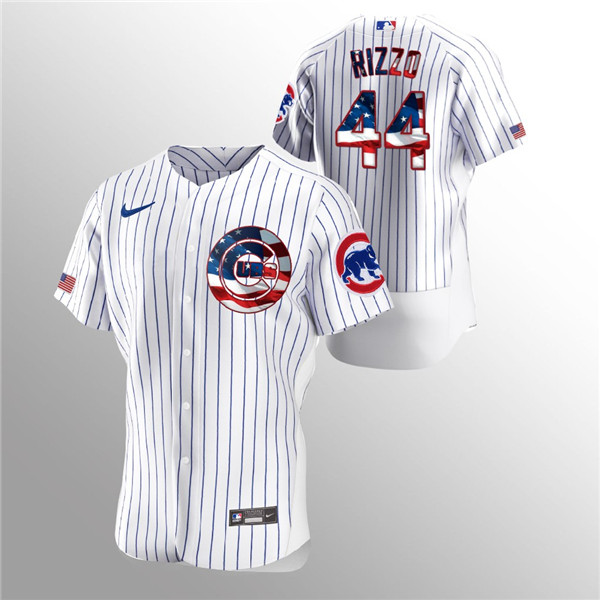 Men's Chicago Cubs White #44 Anthony Rizzo 2020 Stars & Stripes Flex Base Stitched MLB Jersey - Click Image to Close