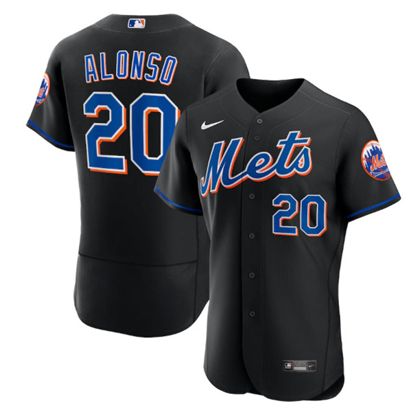 Men's New York Mets #20 Pete Alonso Black Flex Base Stitched Jersey - Click Image to Close