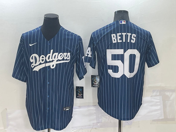 Men's Los Angeles Dodgers #50 Mookie Betts Navy Cool Base Stitched Baseball Jersey - Click Image to Close