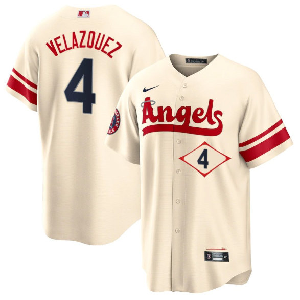 Men's Los Angeles Angels #4 Andrew Velazquez 2022 Cream City Connect Cool Base Stitched Jersey - Click Image to Close