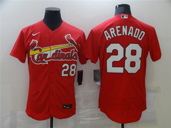 Men's St. Louis Cardinals White #28 Nolan Arenado Red Flex Base Stitched MLB Jersey - Click Image to Close