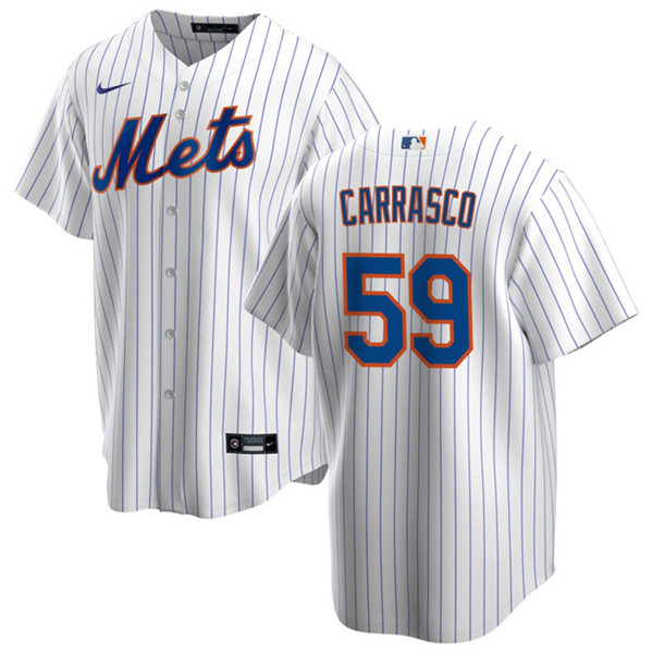 Men's New York Mets #59 Carlos Carrasco White Cool Base Stitched Jersey - Click Image to Close