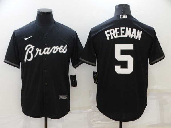 Men's Atlanta Braves #5 Freddie Freeman Black Cool Base Stitched Jersey - Click Image to Close