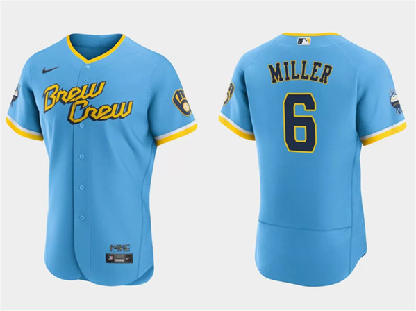 Men's Milwaukee Brewers #6 Owen Miller Powder Blue 2022 City Connect Flex Base Stitched Jersey - Click Image to Close