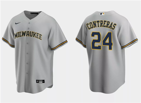 Men's Milwaukee Brewers #24 Andrew McCutchen Gray Cool Base Stitched Jersey