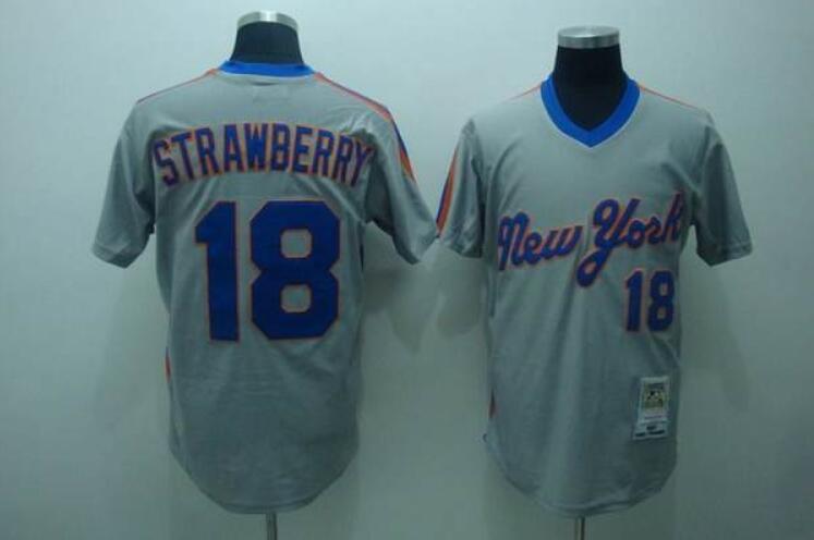 Mitchell And Ness Mets #18 Darryl Strawberry Stitched Grey Throwback Jersey - Click Image to Close