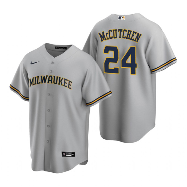 Men's Milwaukee Brewers #24 Andrew McCutchen Gray Cool Base Stitched Jersey - Click Image to Close