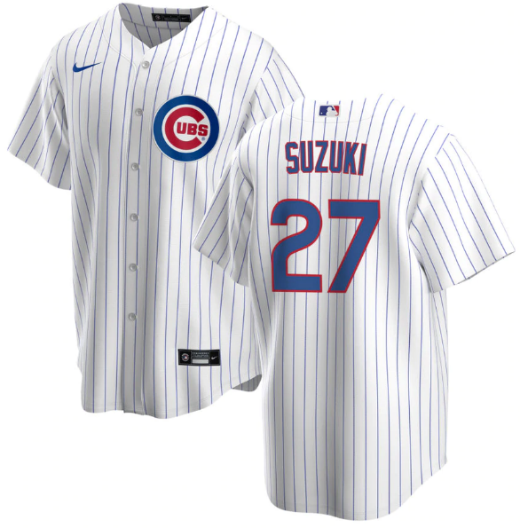 Men's Chicago Cubs #27 Seiya Suzuki White Stitched Baseball Jersey - Click Image to Close