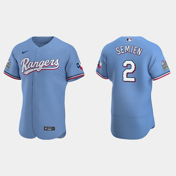 Men's Texas Rangers #2 Marcus Semien Light Blue Flex Base Stitched Jersey - Click Image to Close