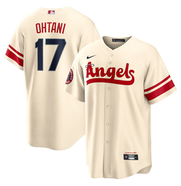 Men's Los Angeles Angels #17 Shohei Ohtani Cream 2022 City Connect Cool Base Stitched Jersey