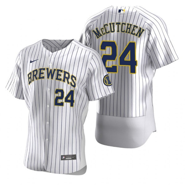 Men's Milwaukee Brewers #24 Andrew McCutchen White Flex Base Stitched MLB Jersey - Click Image to Close