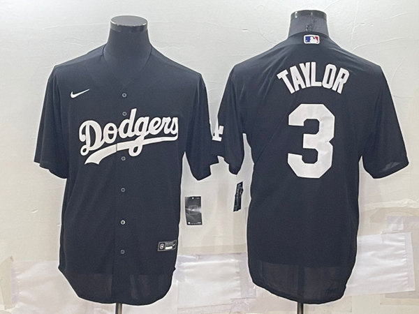 Men's Los Angeles Dodgers #3 Chris Taylor Black Cool Base Stitched Baseball Jersey - Click Image to Close