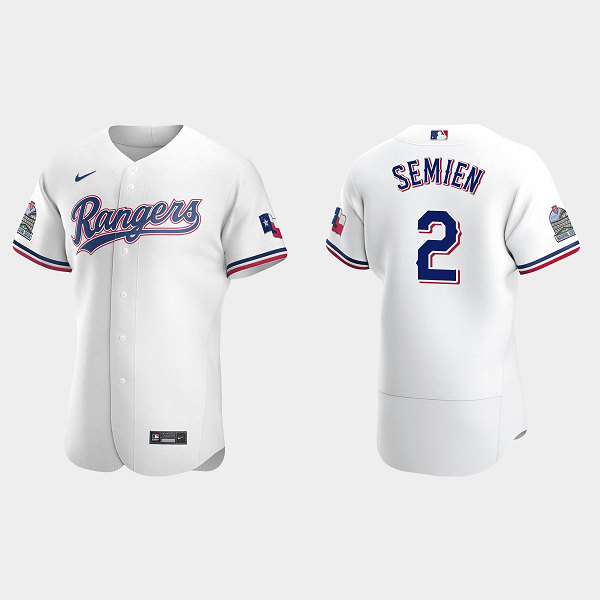 Men's Texas Rangers #2 Marcus Semien White Flex Base Stitched Jersey - Click Image to Close