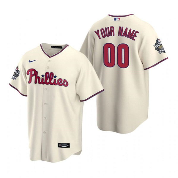 Men's Philadelphia Phillies Custom Cream 2022 World Series Cool Base Stitched Jersey