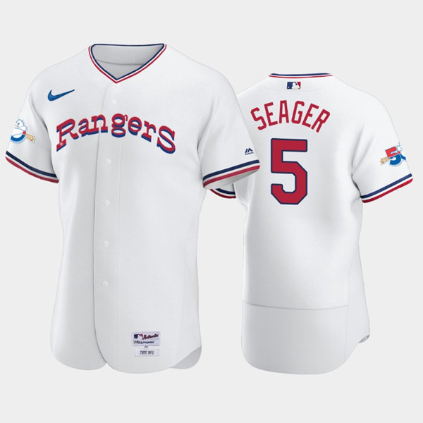 Men's Texas Rangers #5 Corey Seager White 50th Anniversary Throwback Stitched Jersey - Click Image to Close