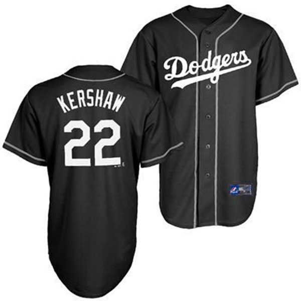 Men's Los Angeles Dodgers #22 Clayton Kershaw Black Cool Base Stitched MLB Jersey - Click Image to Close