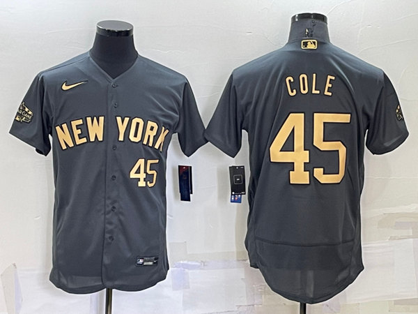 Men's New York Yankees #45 Gerrit Cole Charcoal 2022 All-Star Flex Base Stitched Baseball Jersey - Click Image to Close