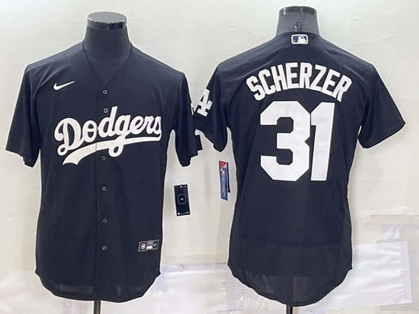 Men's Los Angeles Dodgers #31 Max Scherzer Black Cool Base Stitched Baseball Jersey