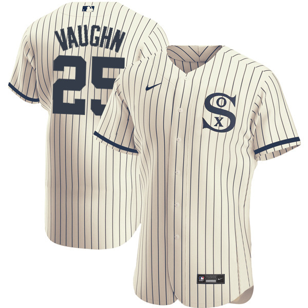 Men's Chicago White Sox #25 Andrew Vaughn 2021 Cream/Navy Field of Dreams Name&Number Flex Base Stitched Jersey - Click Image to Close