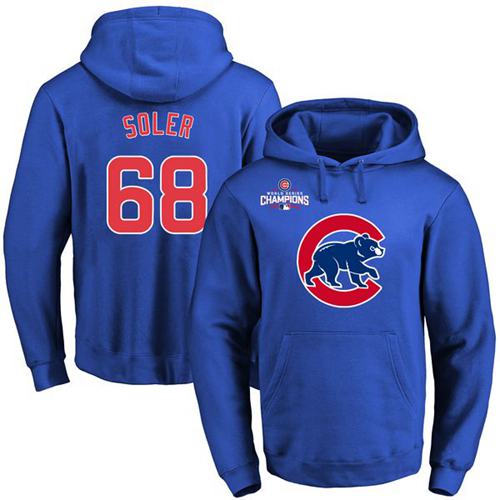 Cubs #68 Jorge Soler Blue 2016 World Series Champions Primary Logo Pullover MLB Hoodie - Click Image to Close