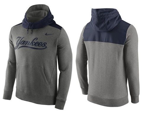 Men's New York Yankees Nike Gray Cooperstown Collection Hybrid Pullover Hoodie - Click Image to Close