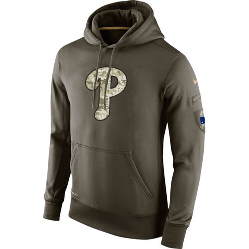 Men's Philadelphia Phillies Nike Olive Salute To Service KO Performance Hoodie - Click Image to Close