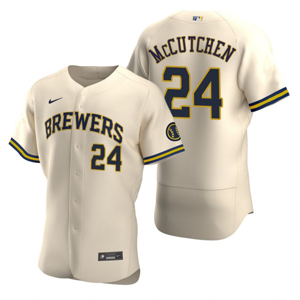 Men's Milwaukee Brewers #24 Andrew McCutchen Cream Flex Base Stitched MLB Jersey - Click Image to Close