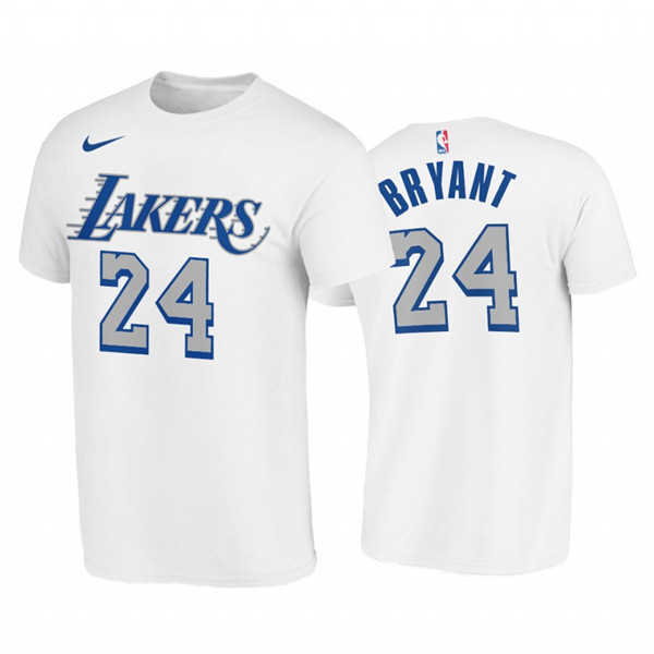 Los Angeles Lakers #24 Kobe Bryant White 2020-21 City Edition New Blue Silver LogoT-Shirt (All Size)