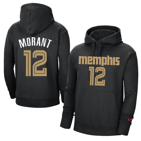 Men's Memphis Grizzlies #12 Ja Morant 2021 Black Pullover Hoodie - Click Image to Close