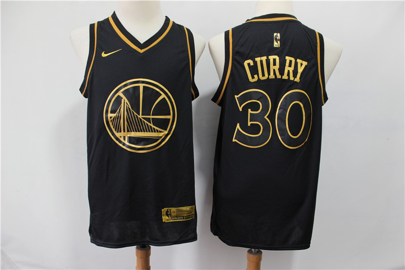 Men's Golden State Warriors #30 Stephen Curry Black Gold Stitched NBA Jersey