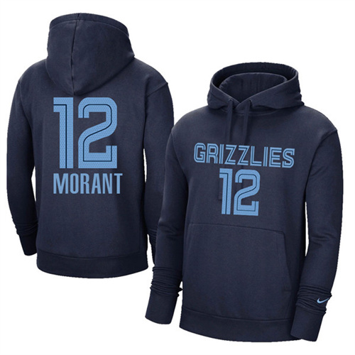 Men's Memphis Grizzlies #12 Ja Morant 2021 Navy Pullover Hoodie - Click Image to Close