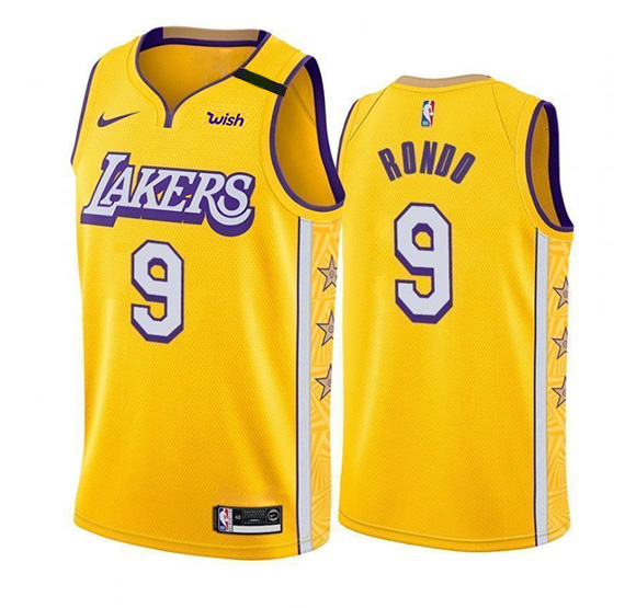 Men's Los Angeles Lakers #9 Rajon Rondo Stitched Yellow Jersey - Click Image to Close