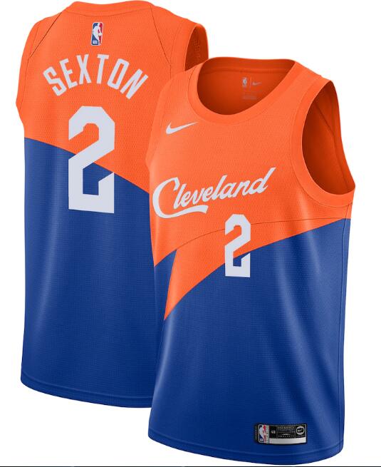 Men's Cleveland Cavaliers Orange &Blue #2 Collin Sexton City Edition Stitched NBA Jersey - Click Image to Close