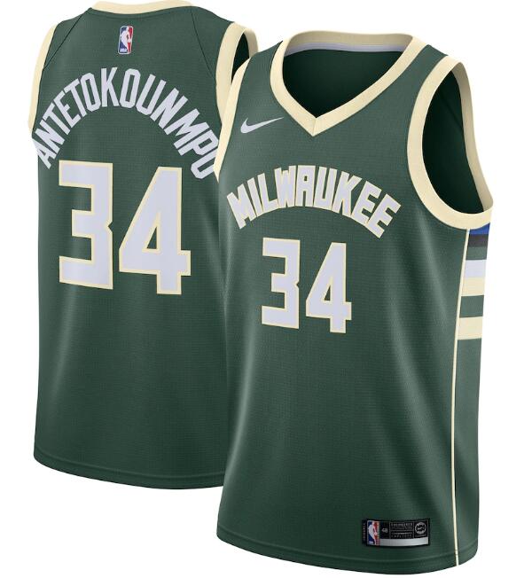 Men's Milwaukee Bucks Green #34 Giannis Antetokounmpo Icon Edition Stitched Swingman NBA Jersey