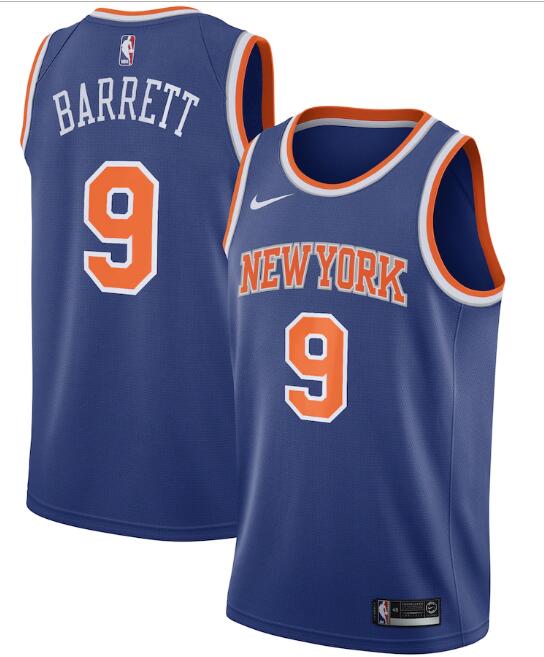 New Yok Knicks Blue #9 R.J. Barrett Icon Edition Stitched Swingman NBA Jersey - Click Image to Close